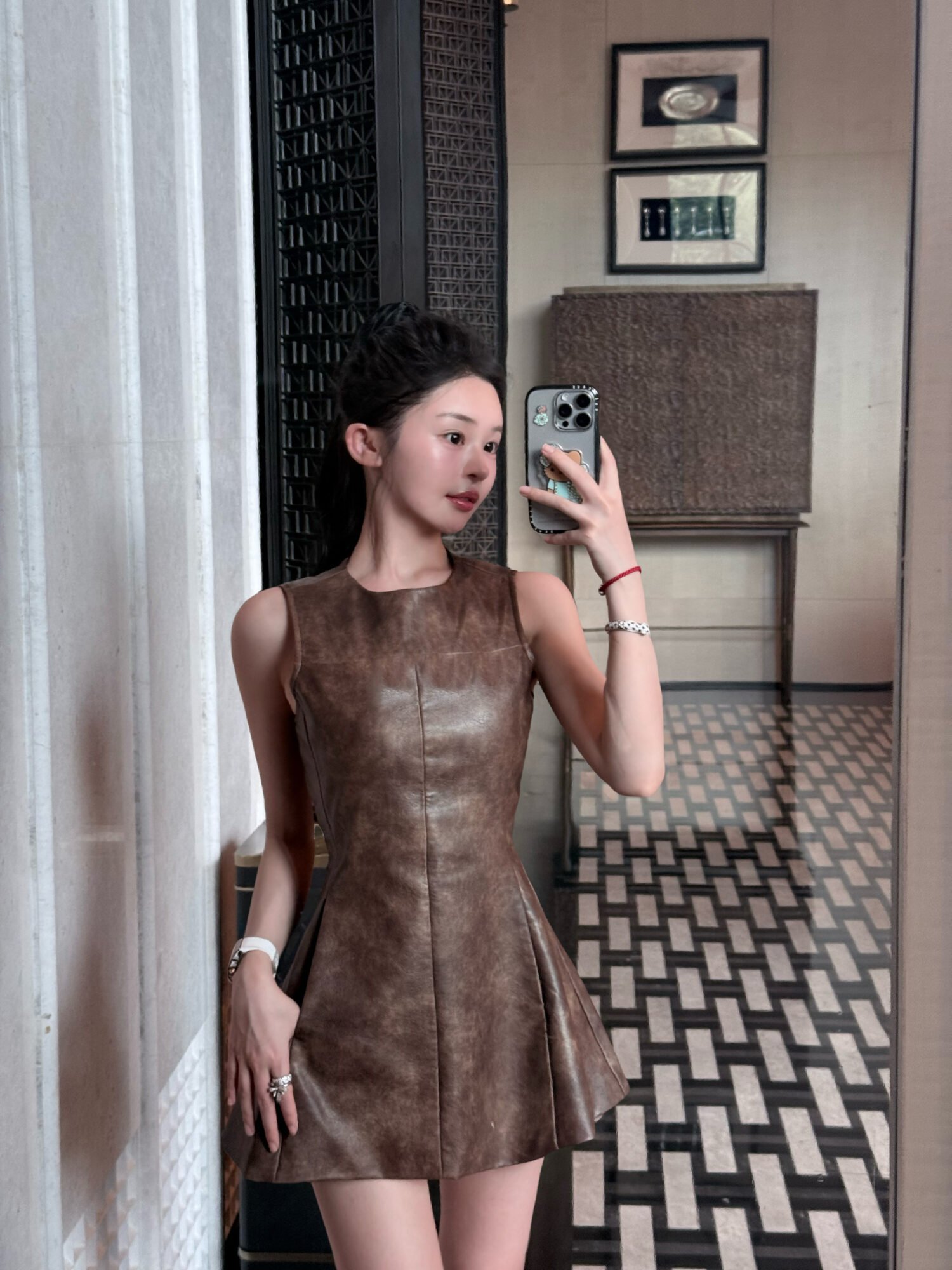 IMG_1304 브라운 레더 A라인 원피스